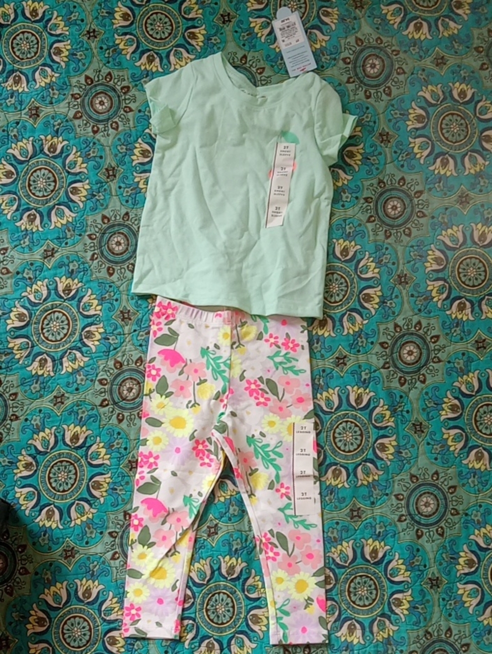 Cat & Jack Mint Green Tee with Floral Legging Set